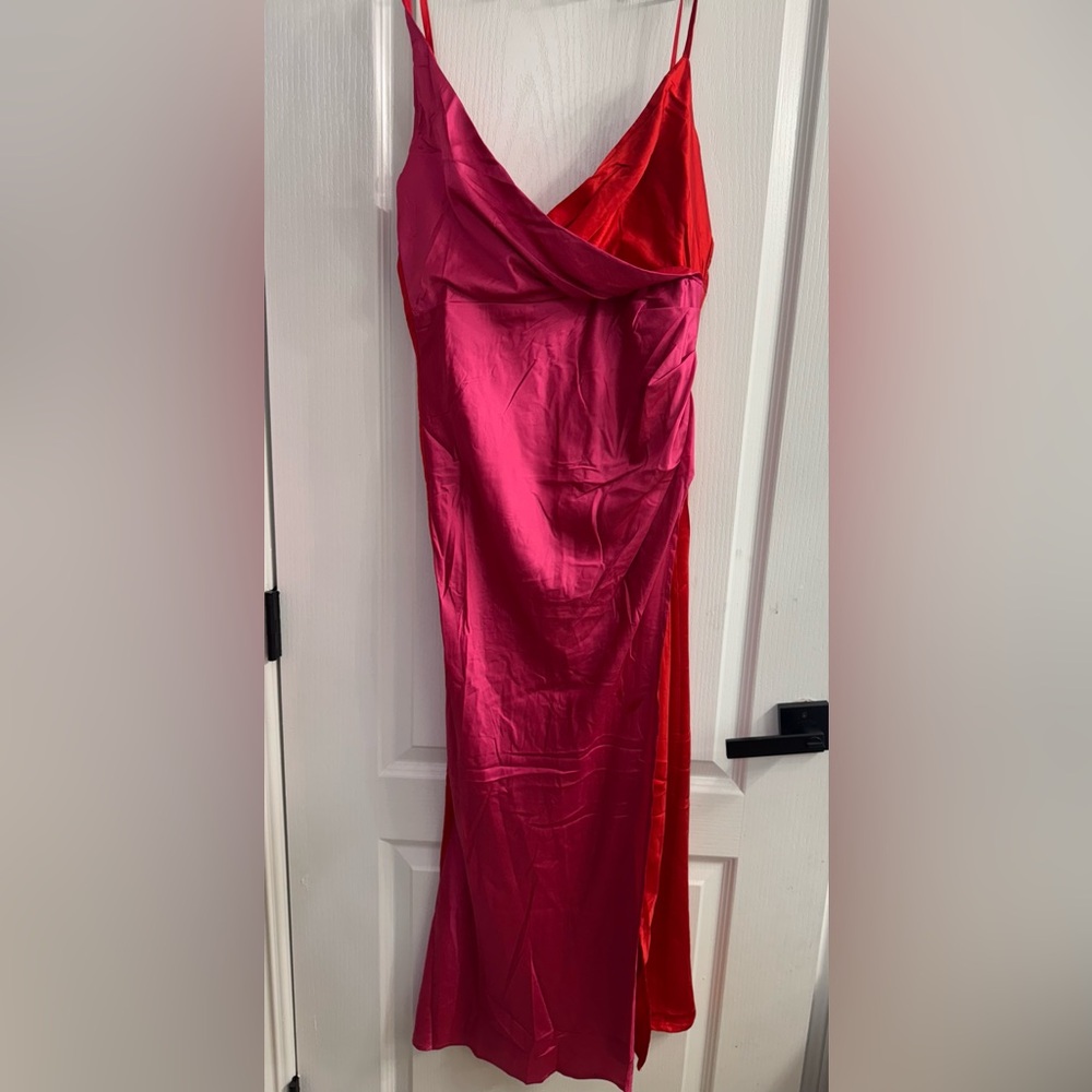Petal and Pup Elegant Pink and Red Silky Dress